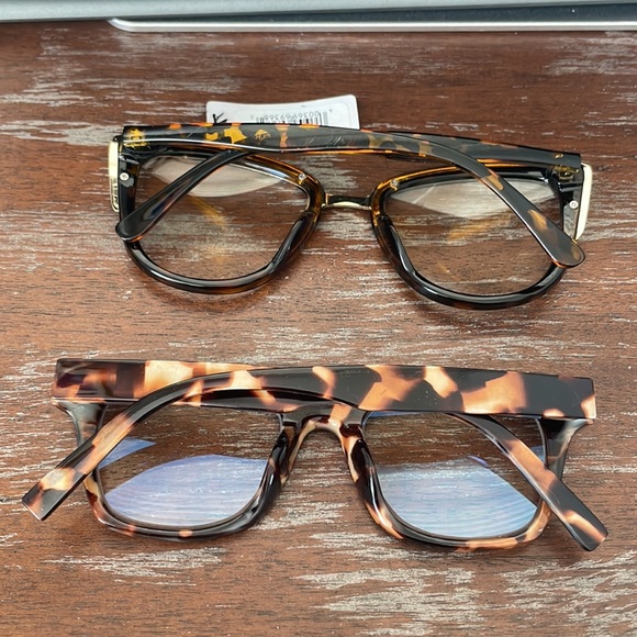 Set of 2 brown tortoise glasses 1 clear lens NWT the other are+2.00 blue light - Picture 2 of 16